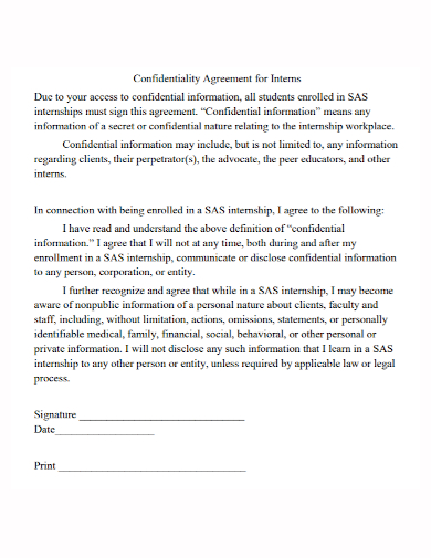 sample internship confidentiality agreement