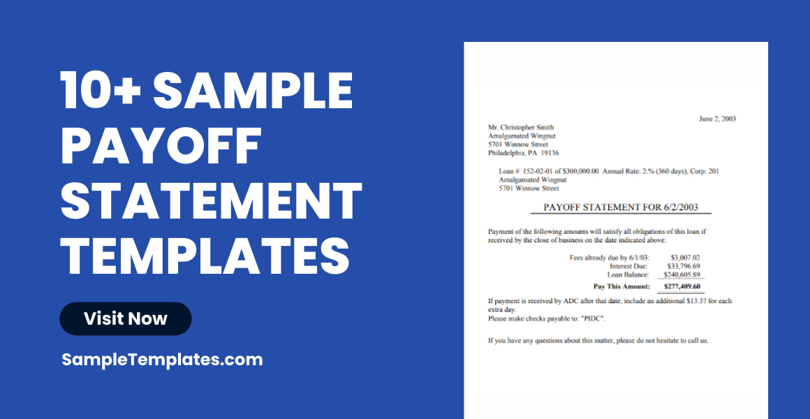 Sample Payoff Statement Template