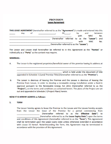 sample provision of lease agreement