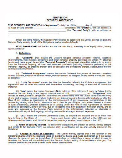 sample provision of security agreement