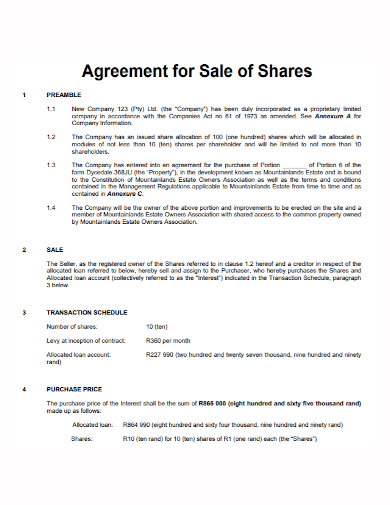 sample purchase and sale of shares agreement