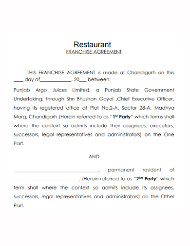 sample restaurant franchise agreement