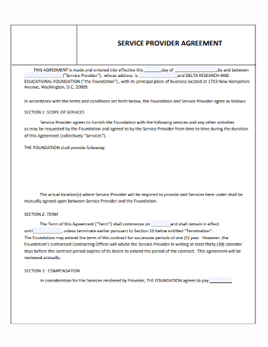 sample service provision agreement