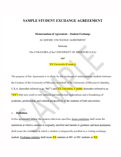sample student exchange agreement