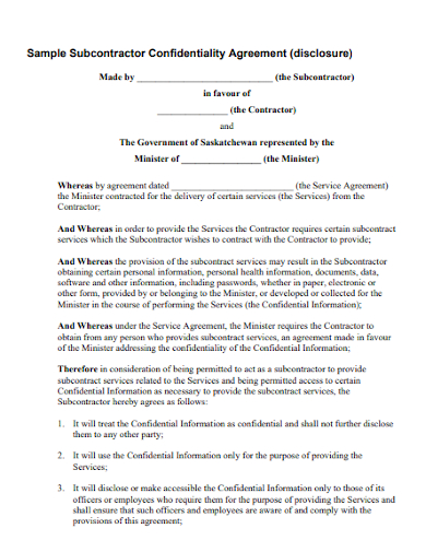 sample subcontractor confidentiality agreement