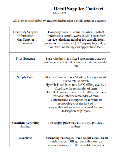 sample supplier retailer contract