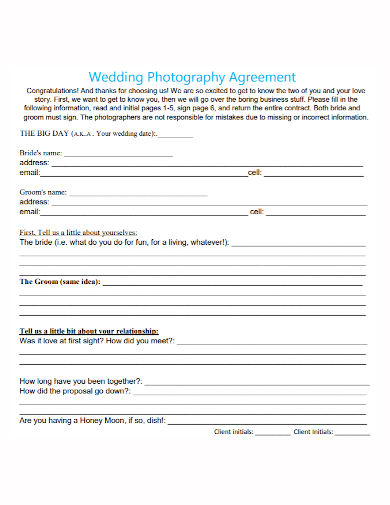 sample wedding photography agreement