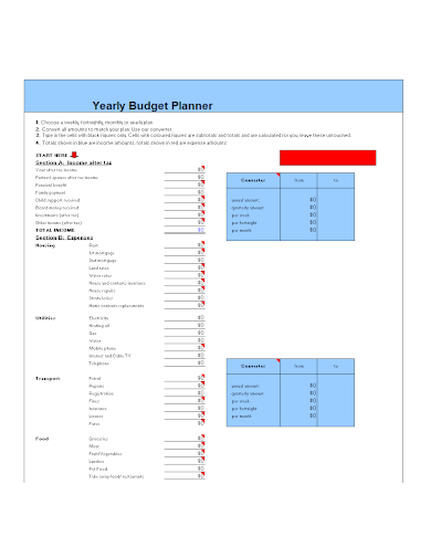 sample yearly budget planner