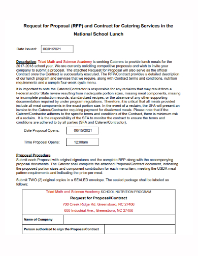 school catering company contract