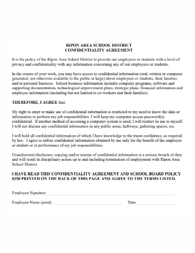 school confidentiality agreement