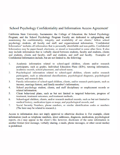school confidentiality information agreement