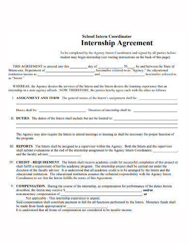 school coordinator internship agreement