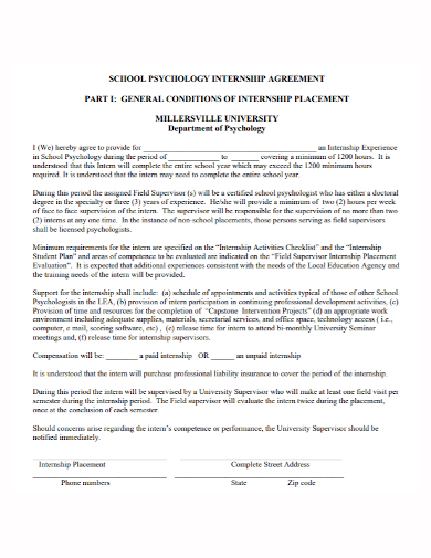 school psychology internship agreement