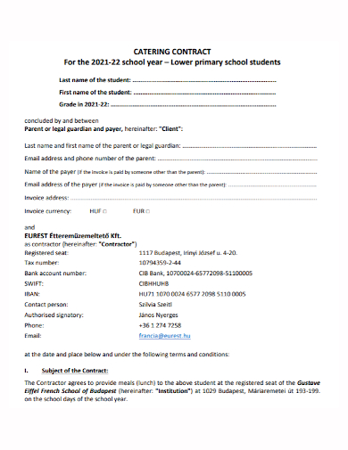 school student catering contract
