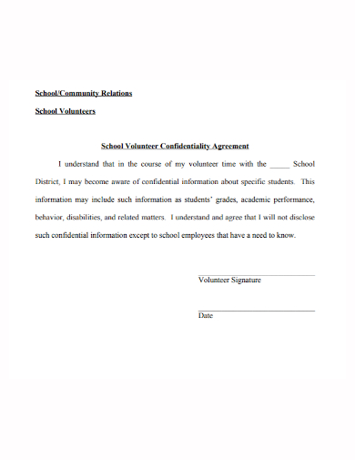 school volunteer confidentiality agreement