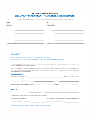 second hand boat purchase and sale agreement