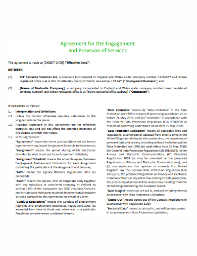 service engagement provision agreement