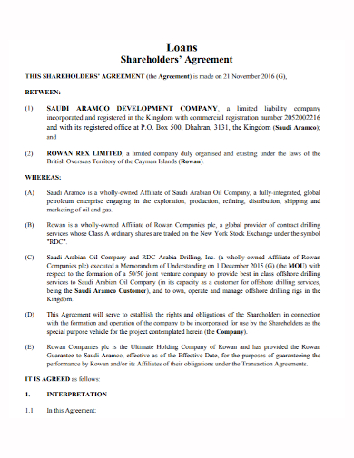 shareholders development loan agreement