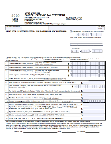 small business payroll expense tax statement