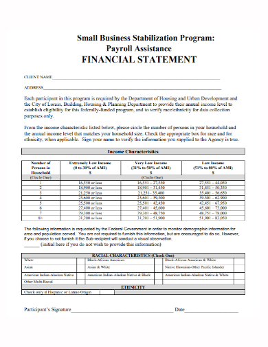 small business payroll financial statement