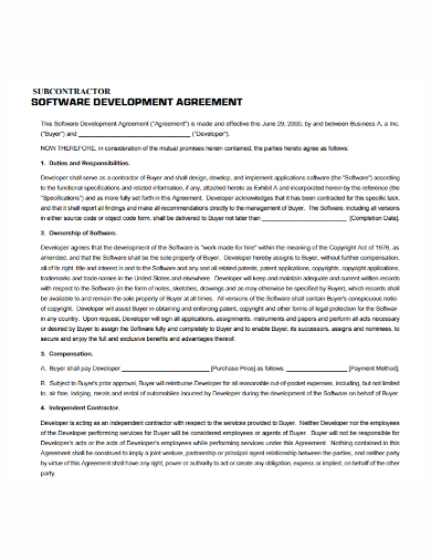 software development subcontractor agreement