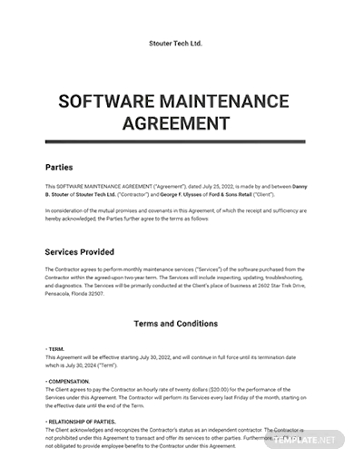 software maintenance agreement template