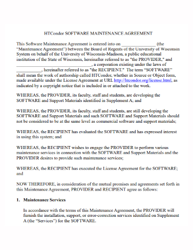 software maintenance services agreement