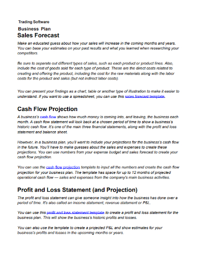 software sales forecast business plan