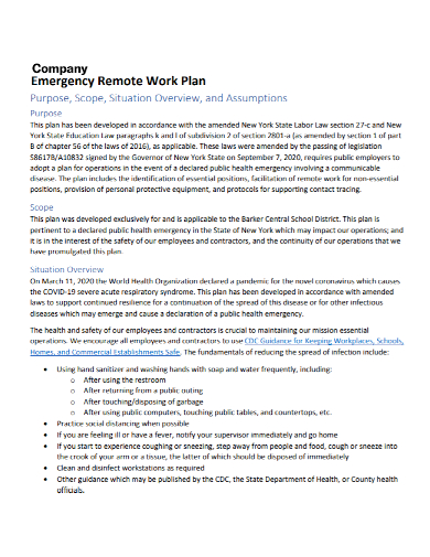 standard company emergency remote work plan