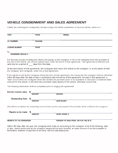 standard consignment and sales agreement