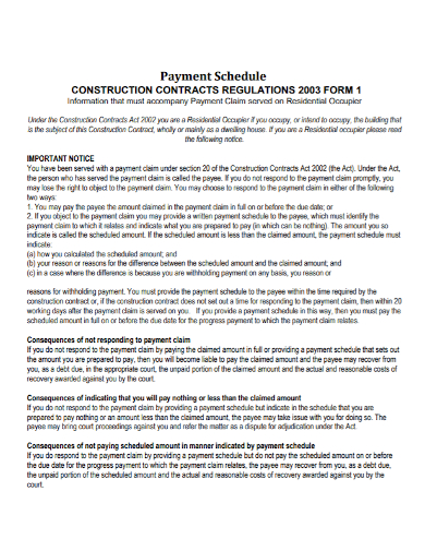standard construction contract payment schedule