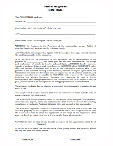 standard deed of assignment of contract