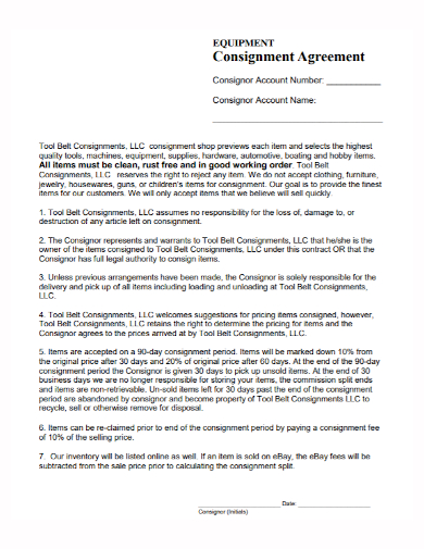 standard equipment consignment agreement