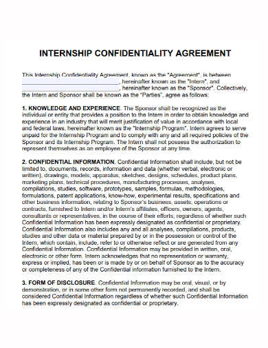 standard internship confidentiality agreement