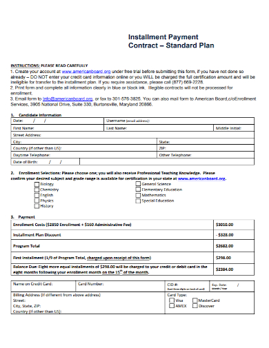 standard payment installment contract