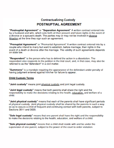 standard postnuptial custody agreement
