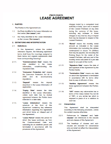 standard provision of lease agreement
