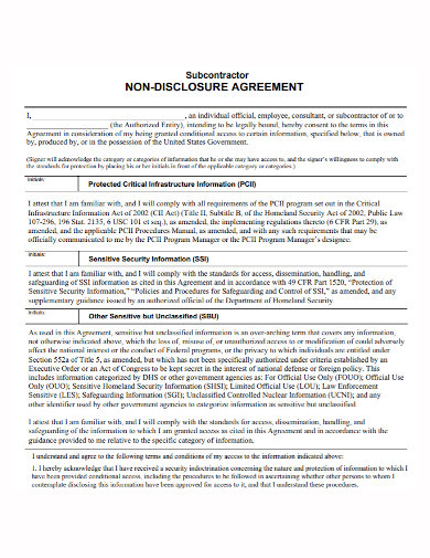 standard subcontractor non disclosure agreement