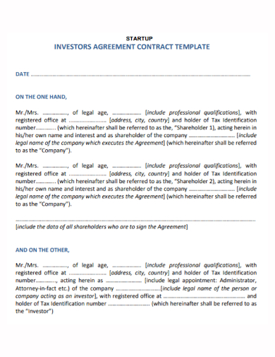 startup investor agreement contract