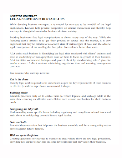 startup legal services investor contract