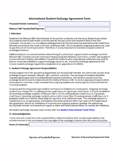 student exchange agreement form