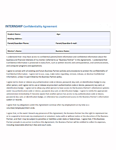 student internship confidentiality agreement