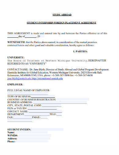 student internship placement agreement