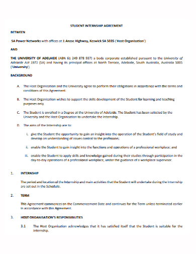 student organisation internship agreement