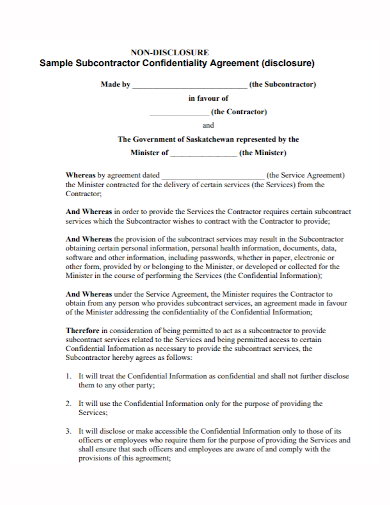 subcontractor confidentiality non disclosure agreement