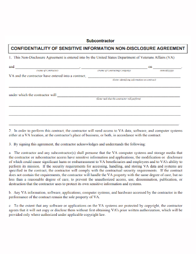subcontractor information non disclosure agreement