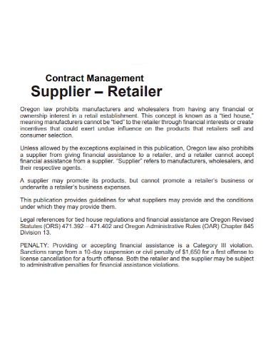 supplier retailer management contract