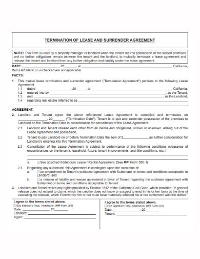 tenant lease surrender agreement