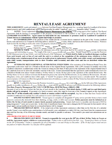 tenant rental property lease agreement