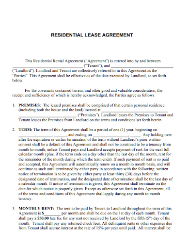 tenant residential rental lease agreement